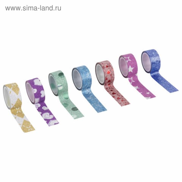 Клейкие ленты полимерные для декора с блестками "УЗОРЫ", 15 мм х 3 м (набор 7 шт)