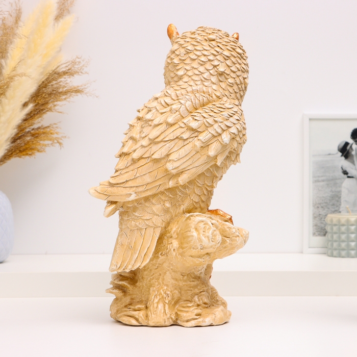 Фигура "Филин на пеньке большой" бежевый, 40х15х15см