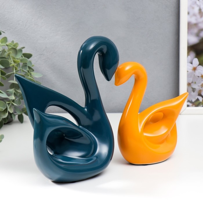 Сувенир керамика Сувенир керамика "Лебеди синий и оранжевый" глянец набор 2 шт 14х6х15 15х20х20 см