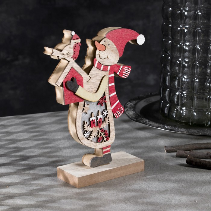 Светодиодная фигура «Снеговик» 11 × 21 × 5 см, дерево, батарейки ААх2 (не в комплекте), свечение тёплое белое Светодиодная фигура «Снеговик» 11 × 21 × 5 см, дерево, батарейки ААх2 (не в комплекте), свечение тёплое белое