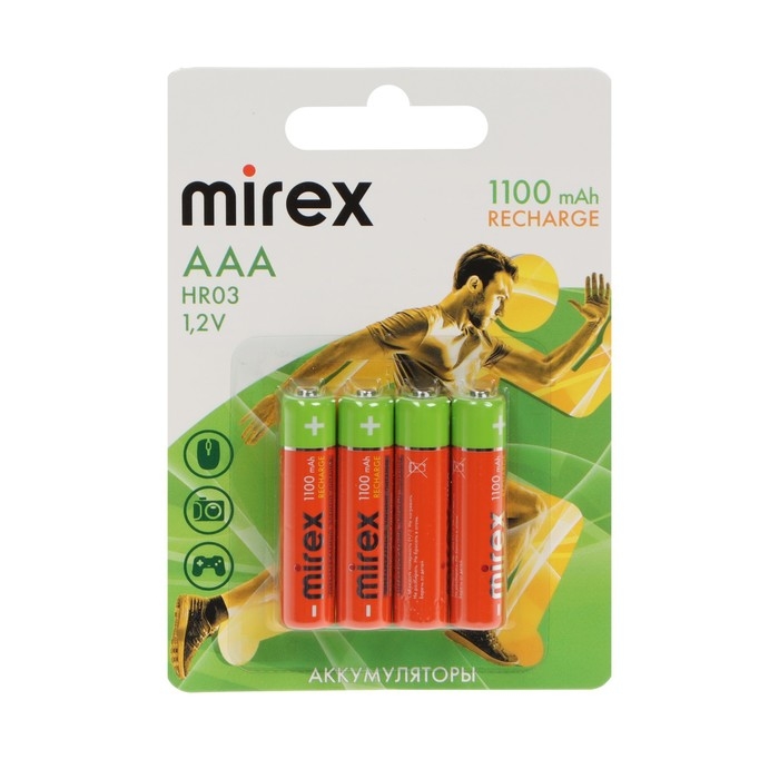 Аккумулятор Mirex, Ni-Mh, AAA, HR03-4BL, 1.2В, 1100 мАч, блистер, 4 шт. Аккумулятор Mirex, Ni-Mh, AAA, HR03-4BL, 1.2В, 1100 мАч, блистер, 4 шт.
