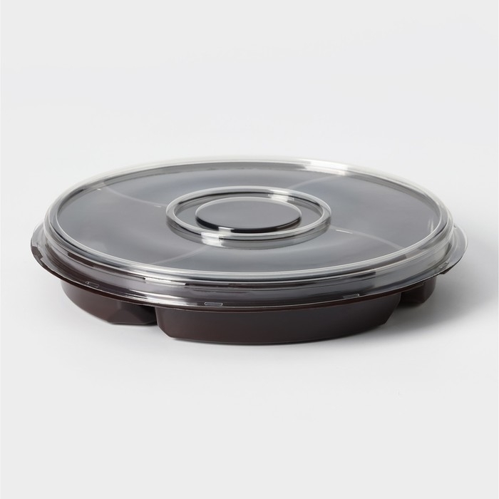 Менажница пластиковая одноразовая, d=26×4,2 см, 5 секций, дно, круглая, цвет коричневый