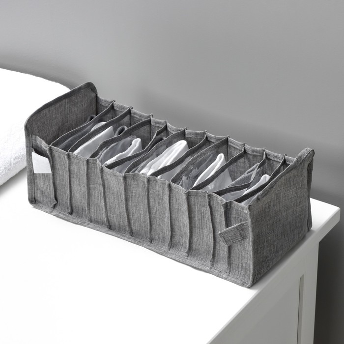 Органайзер для хранения белья Доляна, 11 ячеек, 35×14×13 см, цвет серый Органайзер для хранения белья Доляна, 11 ячеек, 35×14×13 см, цвет серый
