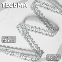 Тесьма декоративная, 10 мм, 10 ± 1 м, цвет серебряный