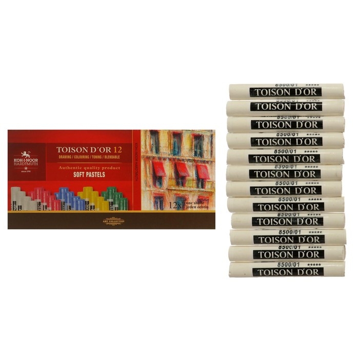 Набор пастели сухой Koh-I-Noor TOISON D`OR SOFT 8500, титановый белый, 12 штук в наборе Набор пастели сухой Koh-I-Noor TOISON D`OR SOFT 8500, титановый белый, 12 штук в наборе