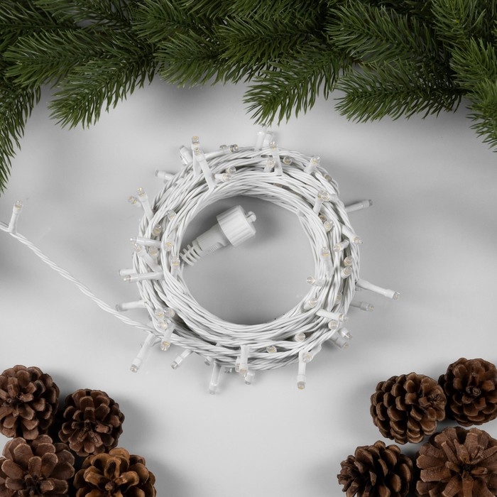 Гирлянда «Нить» 10 м, IP44, УМС, белая нить, 100 LED, свечение тёплое белое, мерцание всех светодиодов, 24 В