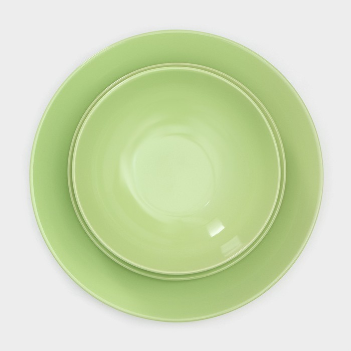 Набор тарелок керамических Доляна «Пастель», 18 предметов: 6 тарелок d=19 см, 6 тарелок d=27 см, 6 мисок d=19 см, цвет зелёный