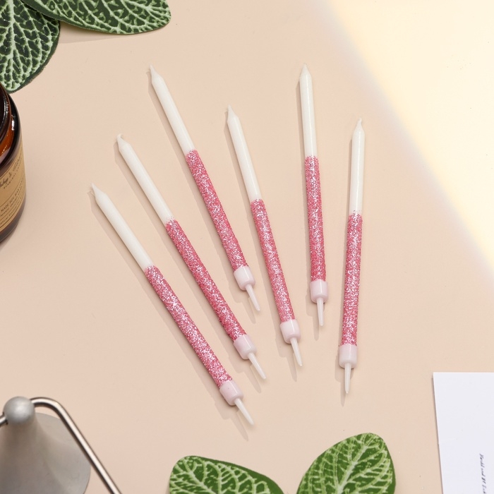 Свечи для торта Свечи для торта "Блестящее сияние", 6 шт, белые с розовым