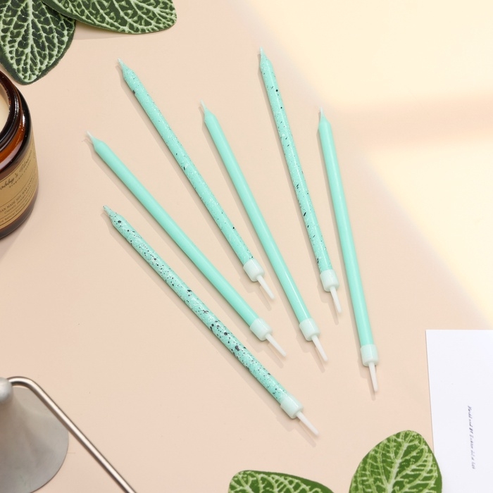 Свечи для торта Свечи для торта "Блестящая вечеринка", 6 шт, голубые, высокие