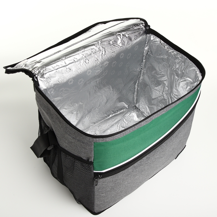 Термосумка на молнии, наружный карман, 32 л, цвет серый/зелёный Термосумка на молнии, наружный карман, 32 л, цвет серый/зелёный