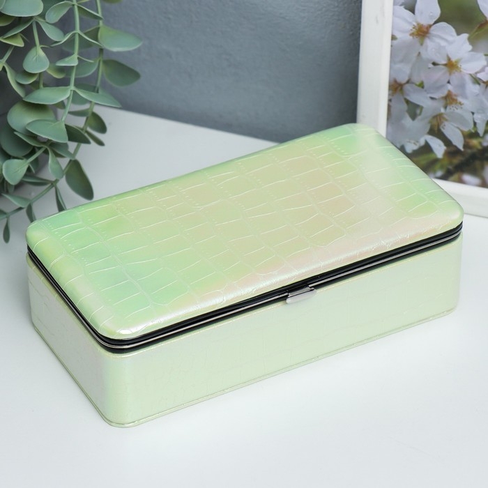 Шкатулка кожзам для украшений  Шкатулка кожзам для украшений "Рептилия. Жёлто-зелёный перламутр" 6х9,8х18,5 см