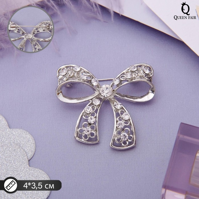 Брошь «Бант», цвет белый в серебре Брошь «Бант», цвет белый в серебре