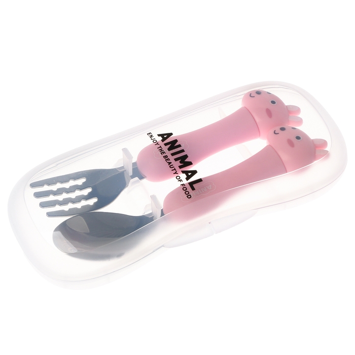 Набор детских столовых приборов в футляре «Зайчата», вилка, ложка Набор детских столовых приборов в футляре «Зайчата», вилка, ложка