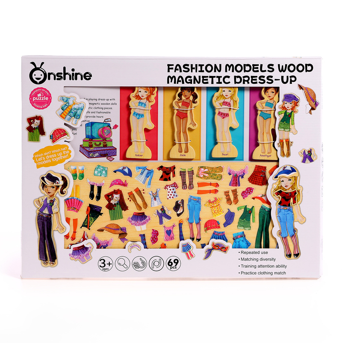 Игра на магнитах «Модные девчонки», 63 элемента одежды + 4 куклы Игра на магнитах «Модные девчонки», 63 элемента одежды + 4 куклы