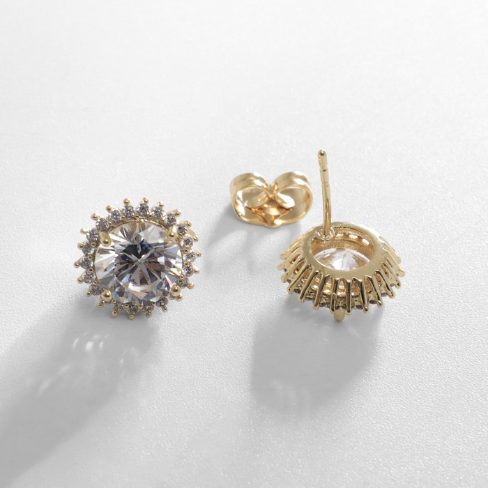 Серьги со стразами XUPING пусеты солнце, цвет белый в золоте Серьги со стразами XUPING пусеты солнце, цвет белый в золоте