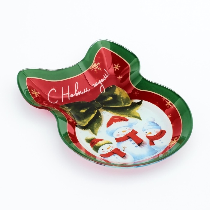 Тарелка новогодняя стеклянная в форме банта «С Новым годом!», 13,5 х 18 см Тарелка новогодняя стеклянная в форме банта «С Новым годом!», 13,5 х 18 см