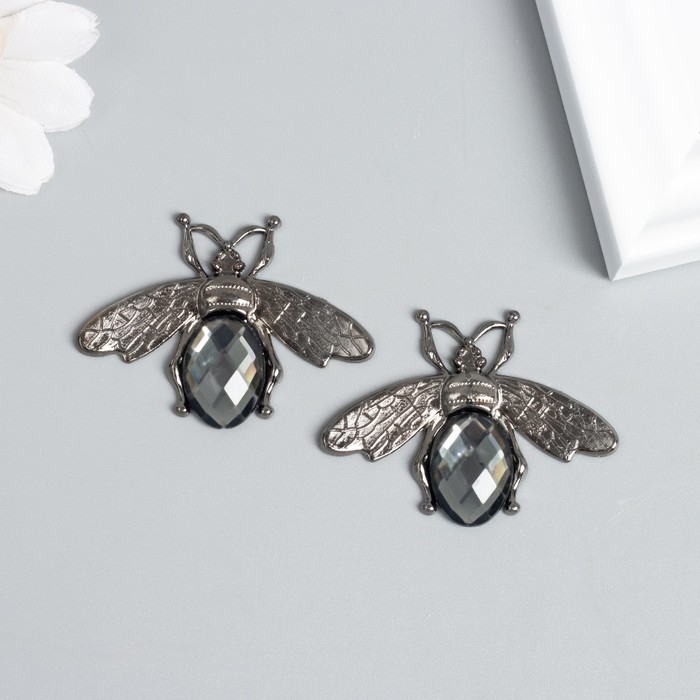 Декор для творчества металл, страз Декор для творчества металл, страз "Муха" тёмное серебро 3,5х4,7 см