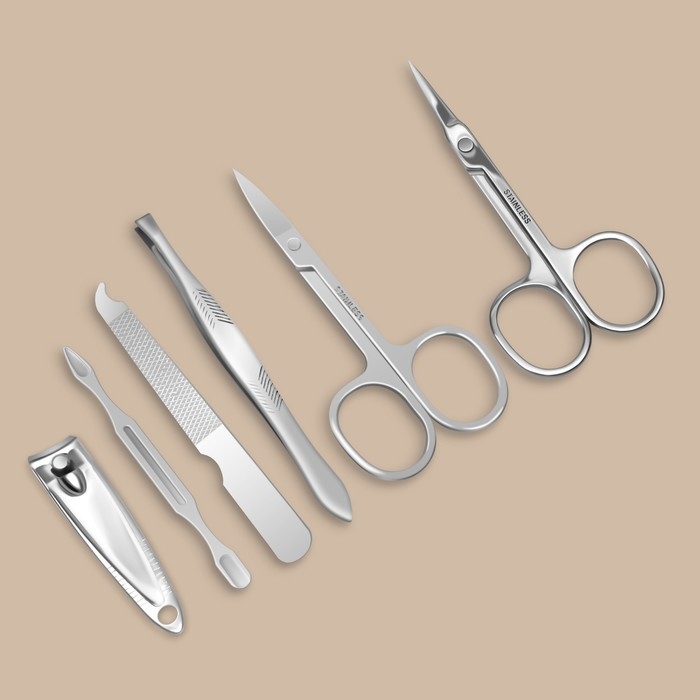 Набор маникюрный, 6 предметов, в футляре, цвет красный Набор маникюрный, 6 предметов, в футляре, цвет красный