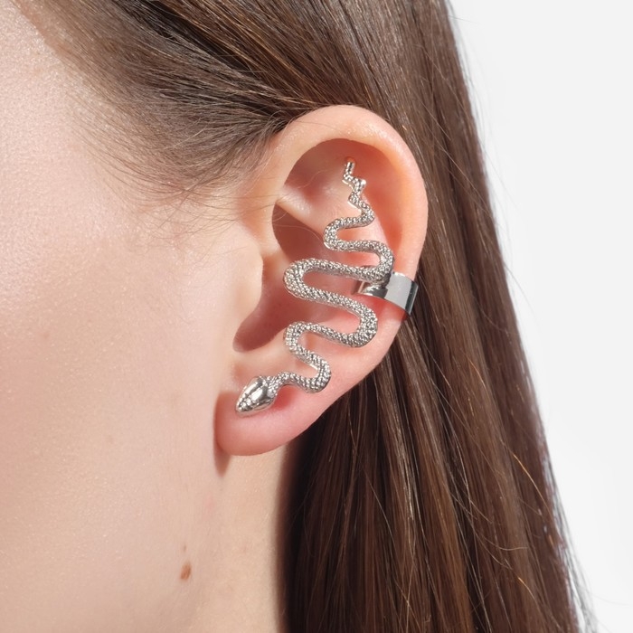 Новый год! Символ года 2025! Серьга «Кафф» змея анаконда, цвет серебро