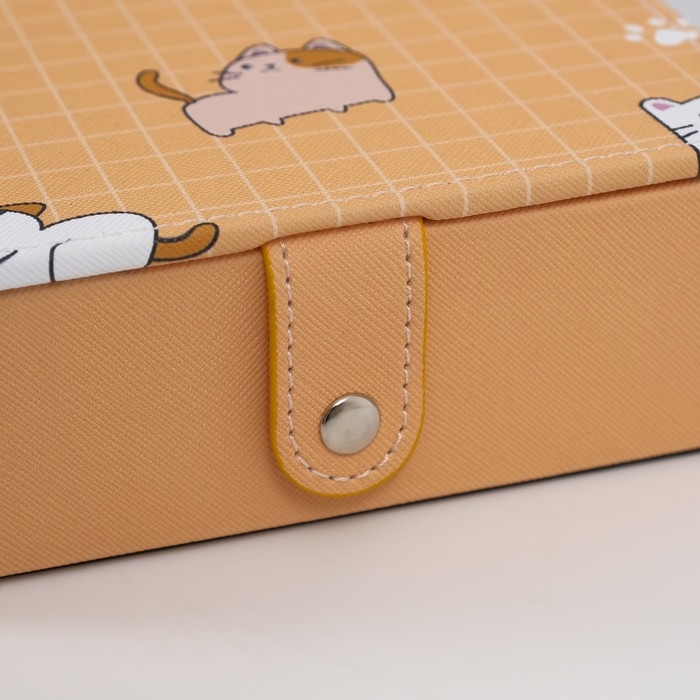 Шкатулка кожзам для украшений с зеркалом  Шкатулка кожзам для украшений с зеркалом "Котики" жёлтая 15х21,5х5,5 см