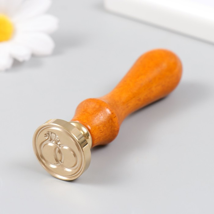 Печать для сургуча с деревянной ручкой "Свадебные кольца" 9х2,5х2,5 см