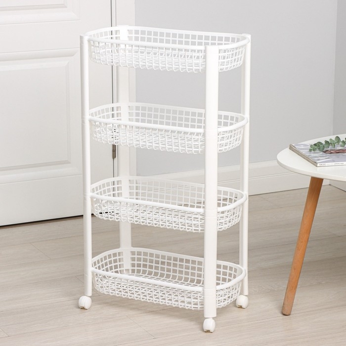 Этажерка напольная 4-х секционная, на колёсах, цвет белый Этажерка напольная 4-х секционная, на колёсах, цвет белый