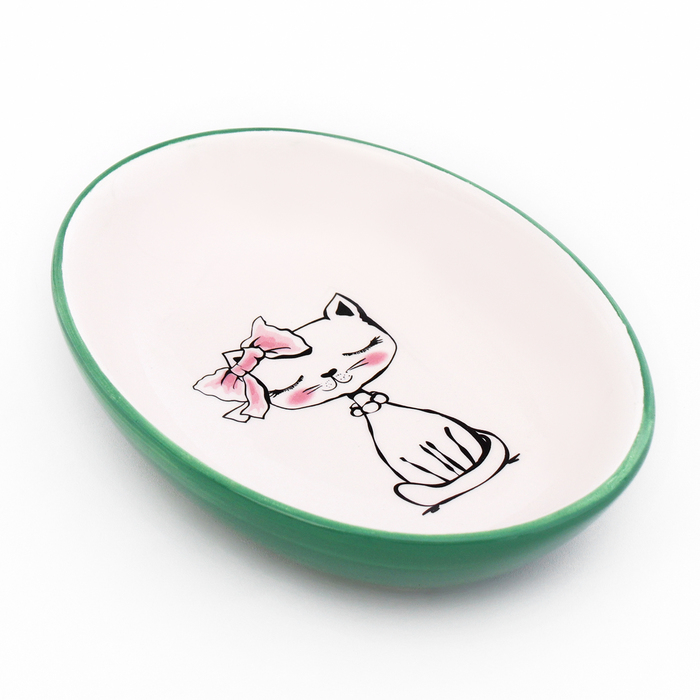 Блюдце керамическое  Блюдце керамическое "Милая киса" 200 мл  15,7 х 11,3 х 3,8 см, зеленая