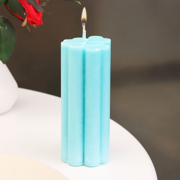 Свеча-цилиндр Свеча-цилиндр "Четырехлистник", 4,5х10,5 см, бирюзовая, 6 ч