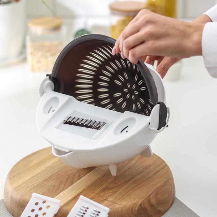 Многофункциональная овощерезка «Маджестик», со сливной корзиной, 22,3×13,5×22,5 см, цвет бело-серый Многофункциональная овощерезка «Маджестик», со сливной корзиной, 22,3×13,5×22,5 см, цвет бело-серый