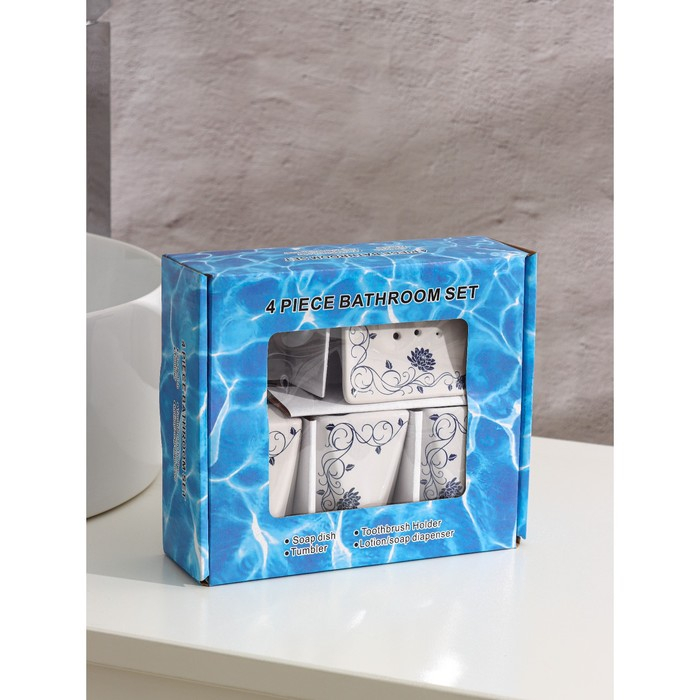 Набор аксессуаров для ванной комнаты «Пейзаж. Сад», 4 предмета (дозатор 250 мл, мыльница, 2 стакана), цвет белый Набор аксессуаров для ванной комнаты «Пейзаж. Сад», 4 предмета (дозатор 250 мл, мыльница, 2 стакана), цвет белый