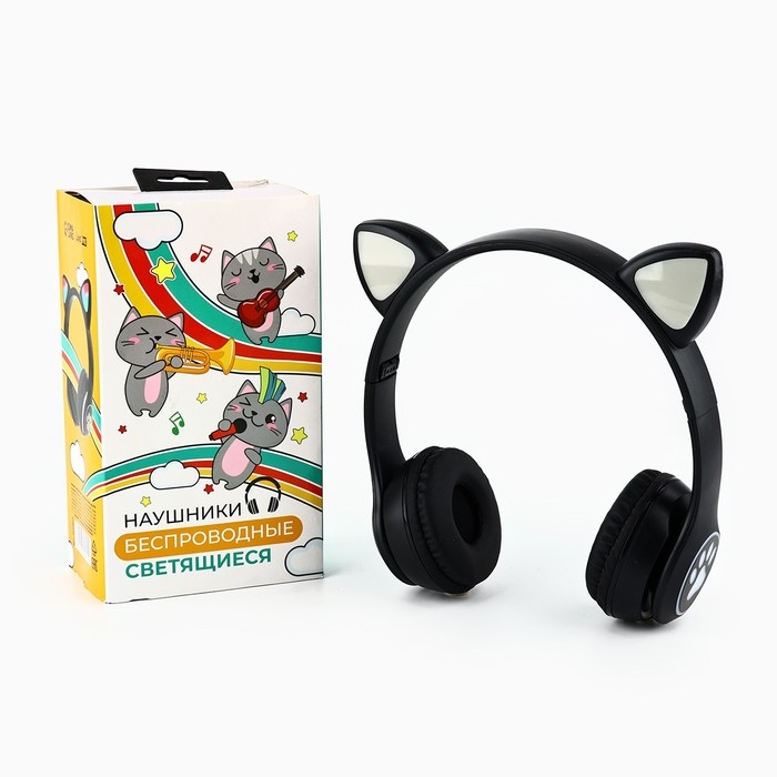Наушники светящиеся ушки, беспроводные «Котик», черные W-03 Наушники светящиеся ушки, беспроводные «Котик», черные W-03