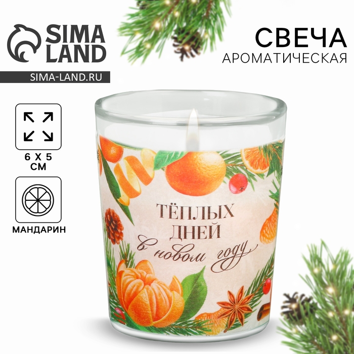 Новогодняя свеча в стакане «Теплых дней», аромат мандарин Новогодняя свеча в стакане «Теплых дней», аромат мандарин