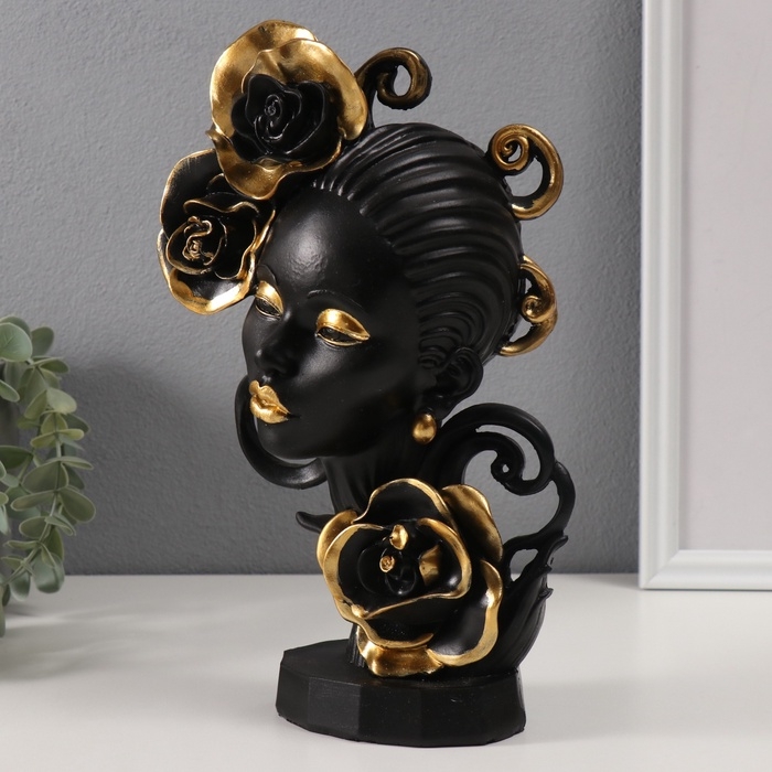 Сувенир полистоун Сувенир полистоун "Девушка в чёрно-золотых цветах" 7,5х16,6х27,4 см