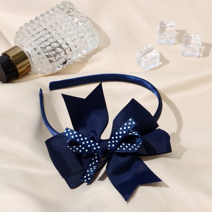 Ободок для волос  Ободок для волос "Школьница" бант в горошек, 1 см, синий