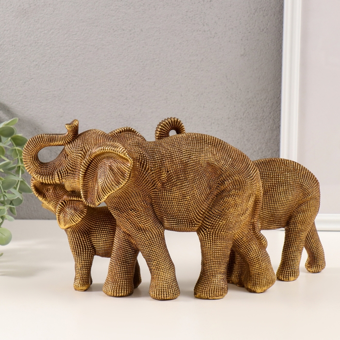 Сувенир полистоун 3D Сувенир полистоун 3D "Семья слонов" тёмное золото 32,5х10х17,5 см