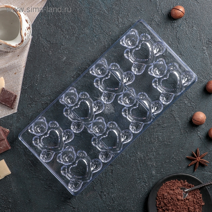 Форма конфет и шоколада «Влюблённые мишки», 28×14 см, 8 ячеек, цвет прозрачный