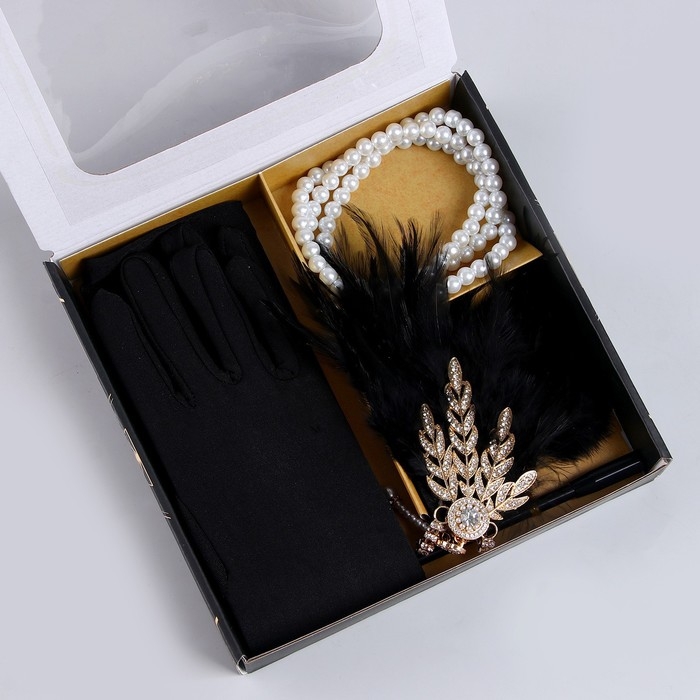 Карнавальный набор «Lux»: повязка, перчатки, бусы, мундштук Карнавальный набор «Lux»: повязка, перчатки, бусы, мундштук