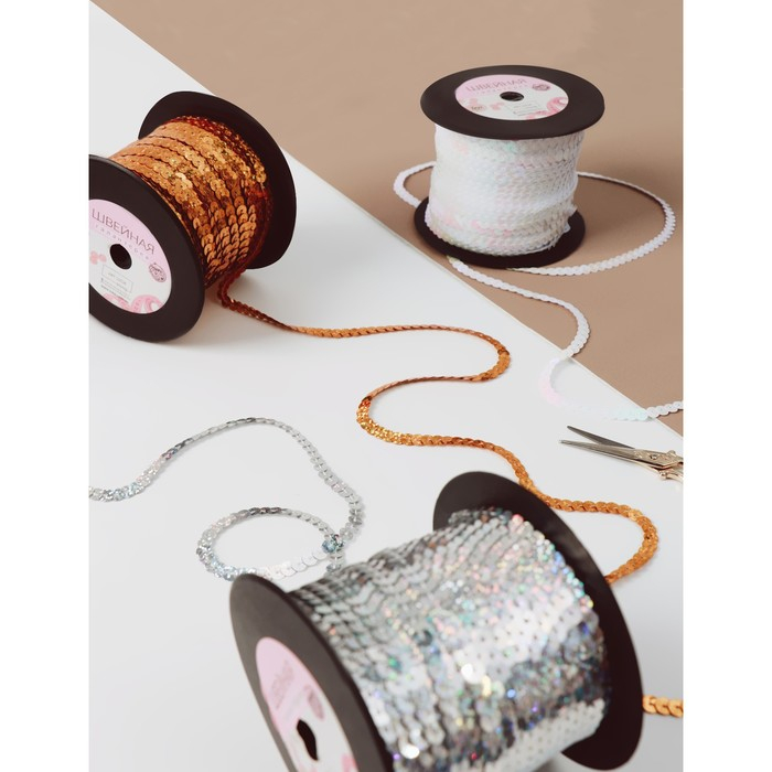 Пайетки на нити, перламутр, 6 мм, 91 ± 1 м, цвет белый №51 Пайетки на нити, перламутр, 6 мм, 91 ± 1 м, цвет белый №51