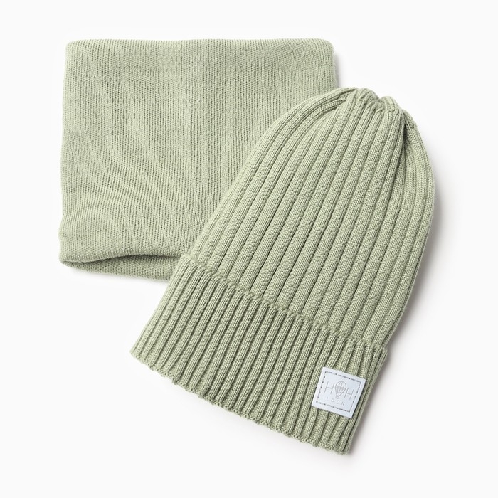 Комплект детский (шапка, снуд), цвет хаки, размер 52-56