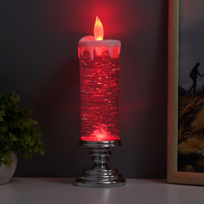 Лава-лампа Лава-лампа "Морозная свеча" LED от батареек 3хАА USB серебро 7х7х28см