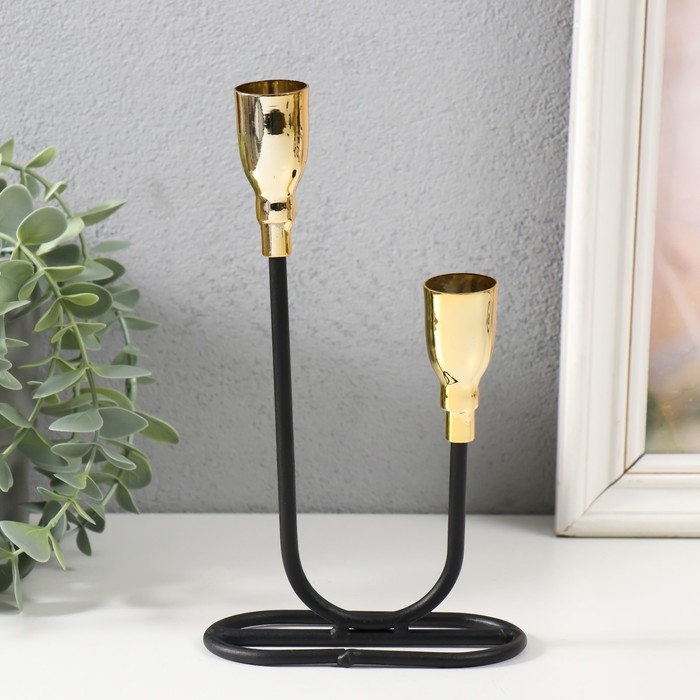 Подсвечник металл на 2 свечи Подсвечник металл на 2 свечи "Пелей" чёрный с золотом 10х10х23,5 см