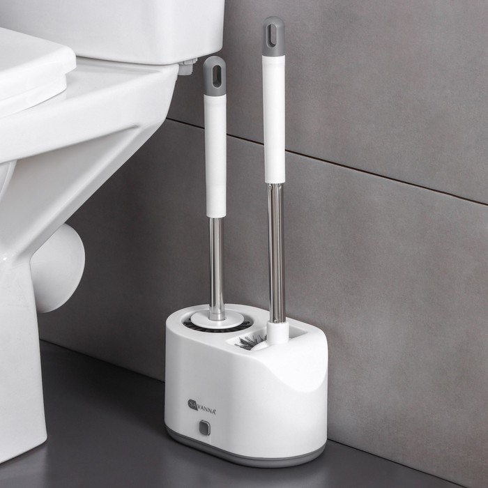 Ёршик для унитаза SAVANNA, силиконовый с щёткой, 18,9×12×40,5 см цвет белый Ёршик для унитаза SAVANNA, силиконовый с щёткой, 18,9×12×40,5 см цвет белый