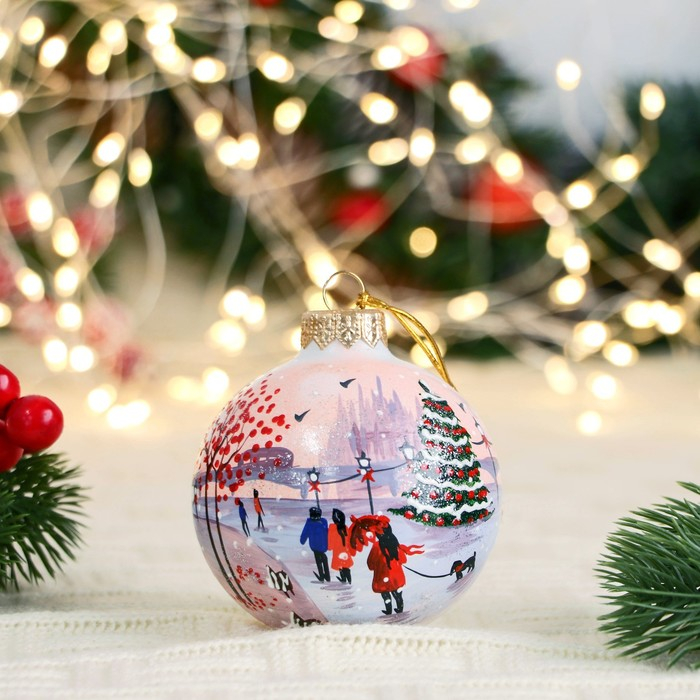 Ёлочный шар d-7 см Ёлочный шар d-7 см "Зимняя романтика" ручная роспись, белый