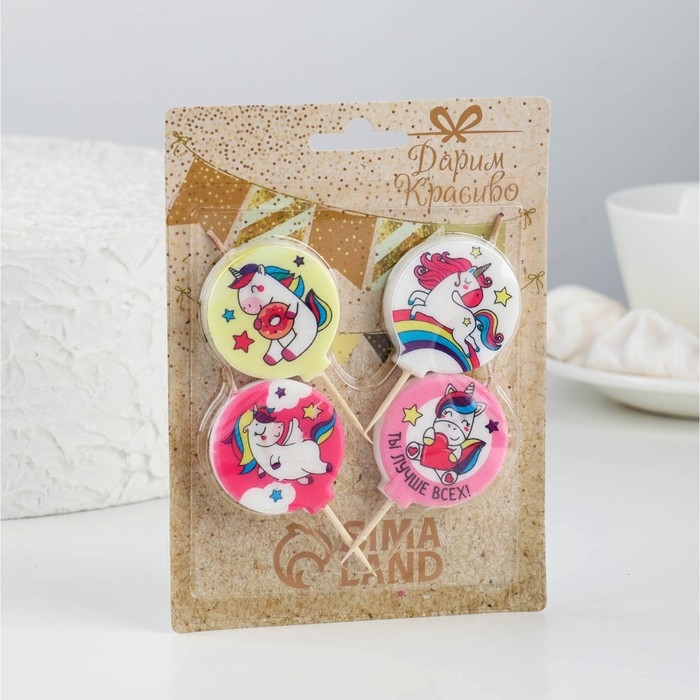 Набор свечей в торт "Единорожки", размер 1 свечи 4&times;4,4см, 4 шт