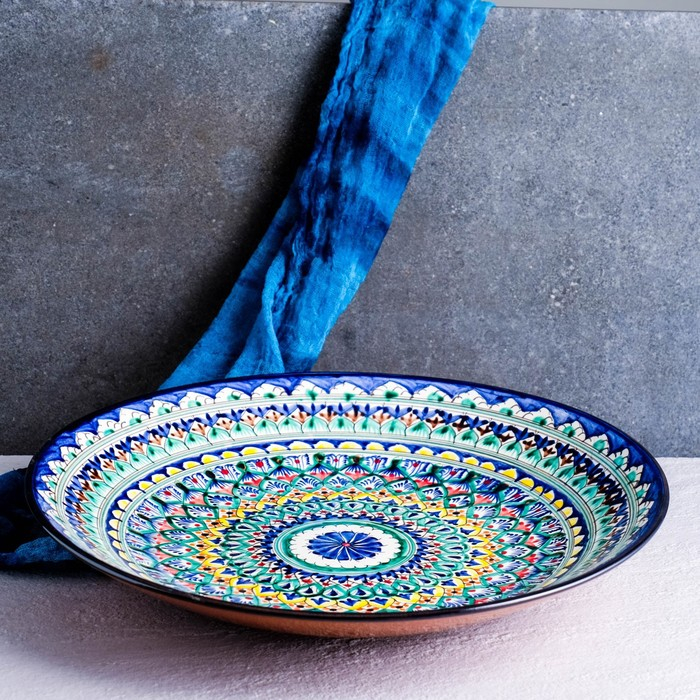 Ляган Риштанская Керамика  Ляган Риштанская Керамика "Узоры", 42 см, синий микс