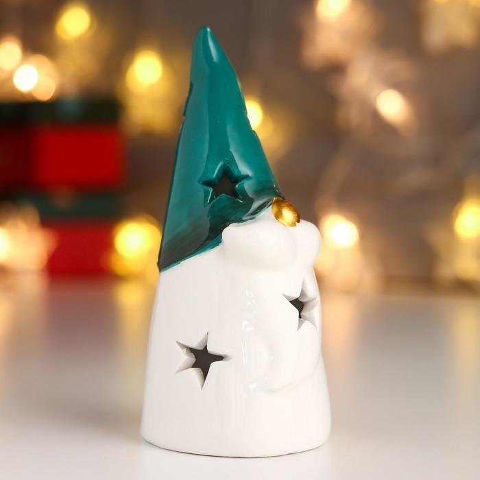 Сувенир керамика свет Сувенир керамика свет "Дедушка Мороз, зелёный колпак, золотой нос, звёзды" 12,5х5,5х5,5 см