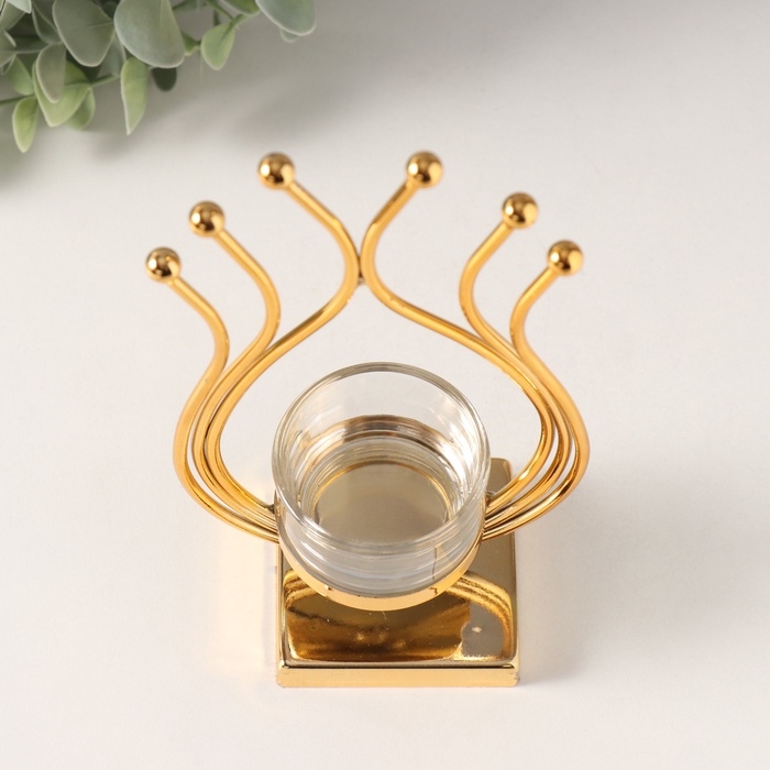 Подсвечник металл, стекло на 1 свечу Подсвечник металл, стекло на 1 свечу "Золотое пламя" d=4,5 см 6,5х10х20 см