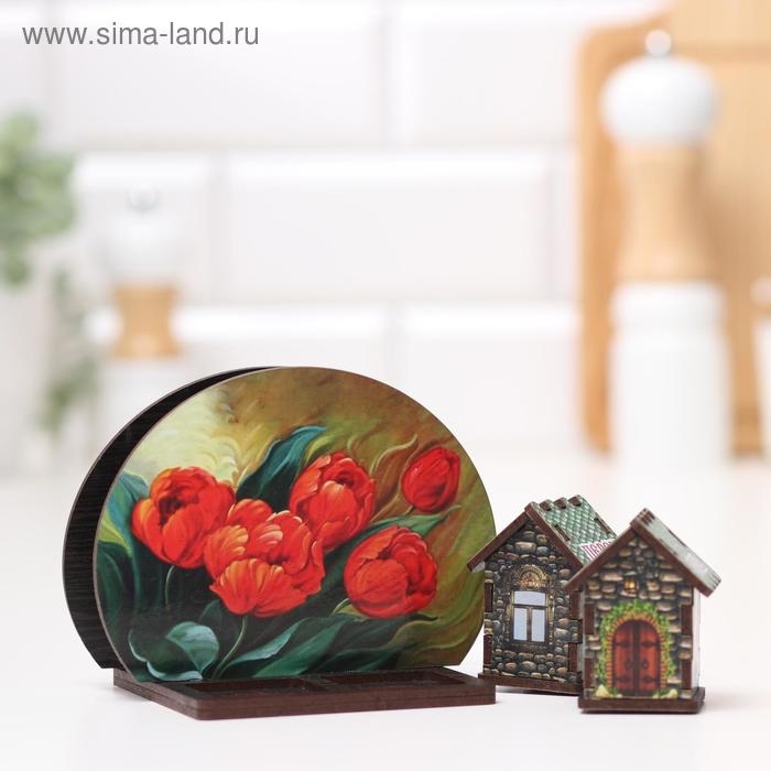 Набор для специй с салфетницей Набор для специй с салфетницей "Красные тюльпаны", 13х10х10 см, микс