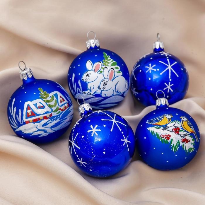 Набор новогодних шаров Набор новогодних шаров "Стужа" (набор 5 шт) 6 см, микс