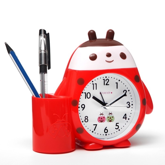 Часы - органайзер с будильником Часы - органайзер с будильником "Божья коровка", дискретный ход, d-8 см, 15 х 13.4 см, АА